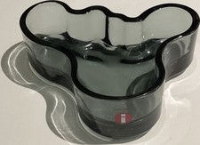 Smoke Grey Savoy Dish Vase,  Alvar Aalto Iittala Finland Original Label 3 7/8 in