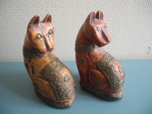 Statuettes chats bois - statuettes,