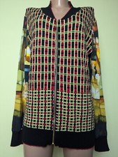 AVENTURES DES TOILES Size 44 knit base/satin sleeves zip artsy cardigan sweater