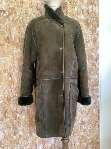 Manteau peau lainée - peau, vert