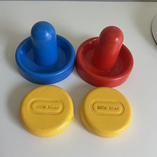 Vintage Little Tikes Air Hockey Puck Lot Paddle Red Blue Yellow Parts Table