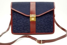 CELINE Vintage Triomphe C Sulky 2way Shoulder Bag Clutch Canvas Navy 3837h