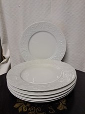 6 WHITE LIMOGES PORCELAIN PLATES CHERRY PATTERN EMBOSSED