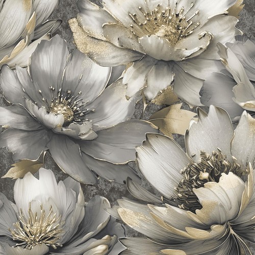 Papier peint floral charbon - floral,