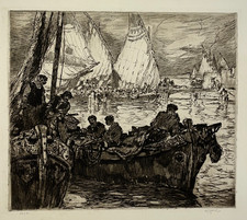 Barques Chioggia GEORGES GOBO Gravure EAU FORTE 23/80 Italie 1920