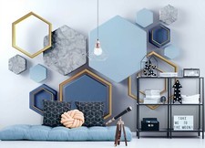 Papier peint 3D bleu marbre