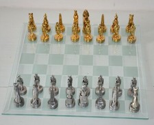 Jeu société Echecs ECHIQUIER EGYPTIEN pions métal damier en verre