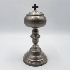 Petit ciboire de malade étain tourné Objet liturgique Christianisme début XXème