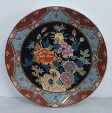 Antique Chinese Famille Noire Scraffiato Enamel Porceline Plate 10 in Diameter