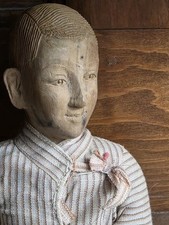 Antique Vintage NEPAL carved wood boy doll figure 10" Tall