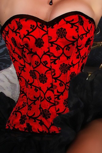 Corset floral rouge noir - corset,