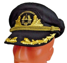Classic Marine Style Peaked Visor Cap Hat Sankt Petersburg Embroidered Black XL 