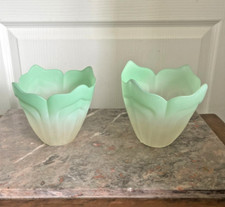 Ancien Paire Tulipe Pate de Verre Art Déco Verte 30 & 40 mm