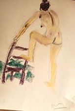 Pastel Sec: Femme Avec Chaise 