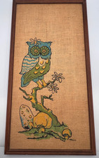 Rare Vintage MCM Mushroom And Owl Tandy Corp Burlap Bulletin Board 24'' x 12.5''