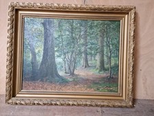 Hubin huile sur toile sous-bois Meuse ecole Dinant Belgique **