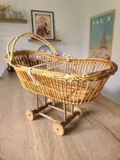 1960s Rattan, Raffia and Wood Roller Doll Headband.