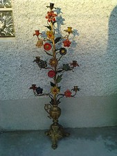 ancien candelabre eglise fleurs laiton bougeoirs chandelier 