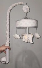 Baby Rotating Musical Mobile w/ Pole for Baby Crib Gray/ White Elephant & Clouds
