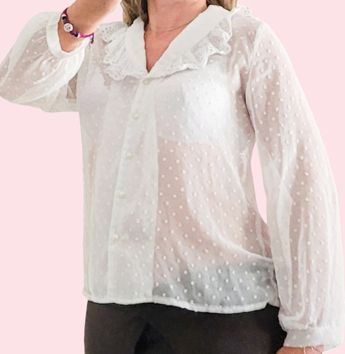 Blouse blanche petits pois