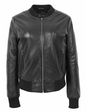 Veste En Cuir Pour Femmes Et Dames Noire En Napa Doux En Agneau Veste Bomber
