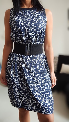 Robe droite fleurie bleu blanc