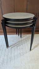 Set Of 3 STACKING Mid Century Modern MCM Formica 15" Round Tables TALL (17.5")
