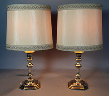 Paire lampes à poser métal argenté flambeaux style Louis XIII Bel état C777