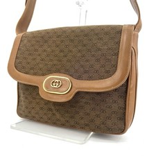 GUCCI Shoulder Bag Micro GG PVC Dark Brown Brown Leather Authentic