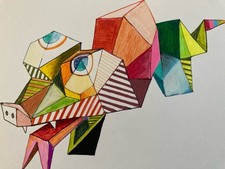 Peinture Art 1980 Gouache