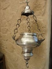 Antique Silver Metal Bronze Church Censer Chandelier Pendulum 19th Century Angel
