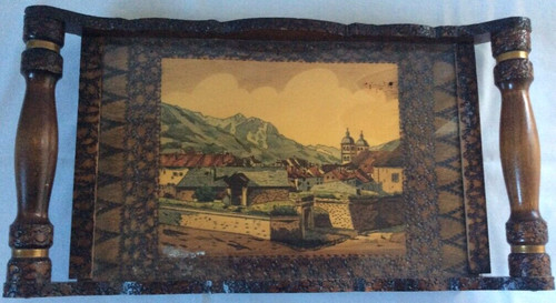 Plateau ancien pyrogravure - plateau,