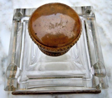 Napoleon III Vintage 19th Century Brass Cut Crystal Desk Inkwell