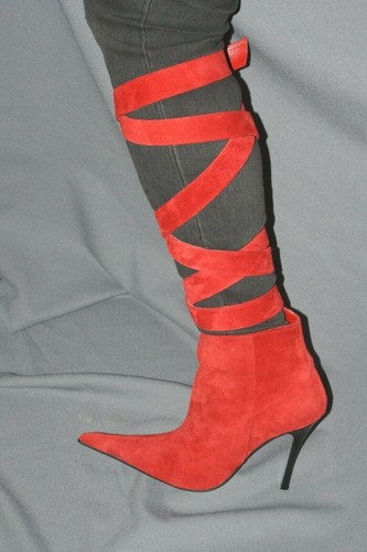 Red suede ankle boots pointed - boots,