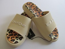 Bebe Comfort Casual Slide Beige With Animal Print Insole With Bebe Logo New