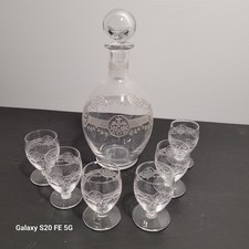 Carafe et 6 Verres St Louis Modèle Ligier Art Deco Ancien Service A Liqueur 