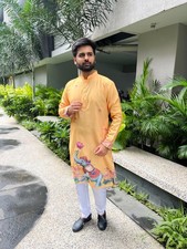 Kurta En Coton Soie Avec Motif Ganesh Pour Hommes, Vêtement Traditionnel Indien