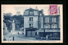 Old postcard Villeneuve-Saint-Georges, Rue Berteaux and Tabac de la Gare 