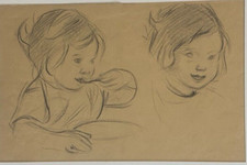 GCE29-DESSIN ORIGINAL-VICTOR PROUVÉ-JEUNE FILLE MANGEANT À LA CUILLÈRE-1920