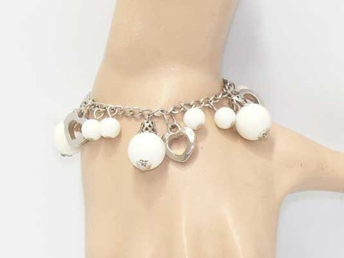 Bracelet argente perles - argente,