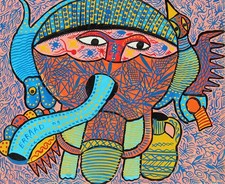 Mohamed Errad (XX) - Rare peinture Maroc - Outsider Art - 2009 - Animisme