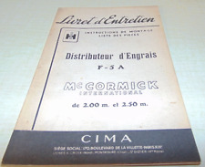 Ancien livret d'entretien + pièces distributeur d engrais F 5 A MC CORMICK