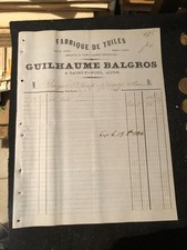 facture, fabrique de tuiles, guilhaume balgros, saint-papoul, aude,1884