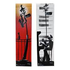 New Orleans Jazz Bourbon Street Piano Art By Ricco Rideaux 2 Wood Panels 24x5