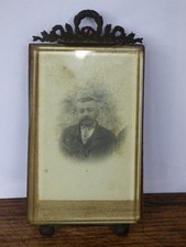 Ancien Cadre porte photo Laiton Verre Biseauté Napoléon III nœud et couronne