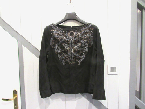Top daim noir perles - daim,