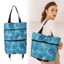 Chariot à Provisions, Caddie de Courses Portable, Courses Pliable en Tissu Ox...