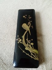 ancienne boîte japonaise en bois laqué.oiseau et cerisier .fumibako. Japon