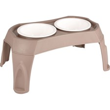 Gamelle double sur pieds MANGI taupe 2 x 675 ml pour chien