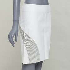 JEAN CLAUDE JITROIS white  leather silver silk applique pencil skirt IT36 XXS